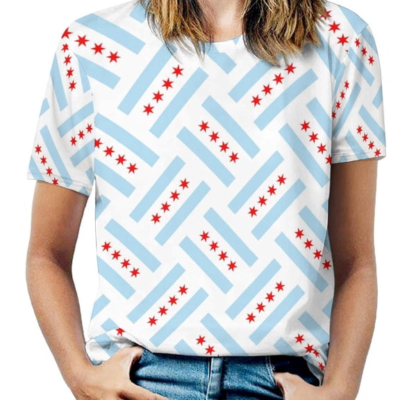 Chicago Flag Pattern T Shirts Basic T-Shirt Short Sleeve Ladies Tee Shirt Summer Graphic Clothing