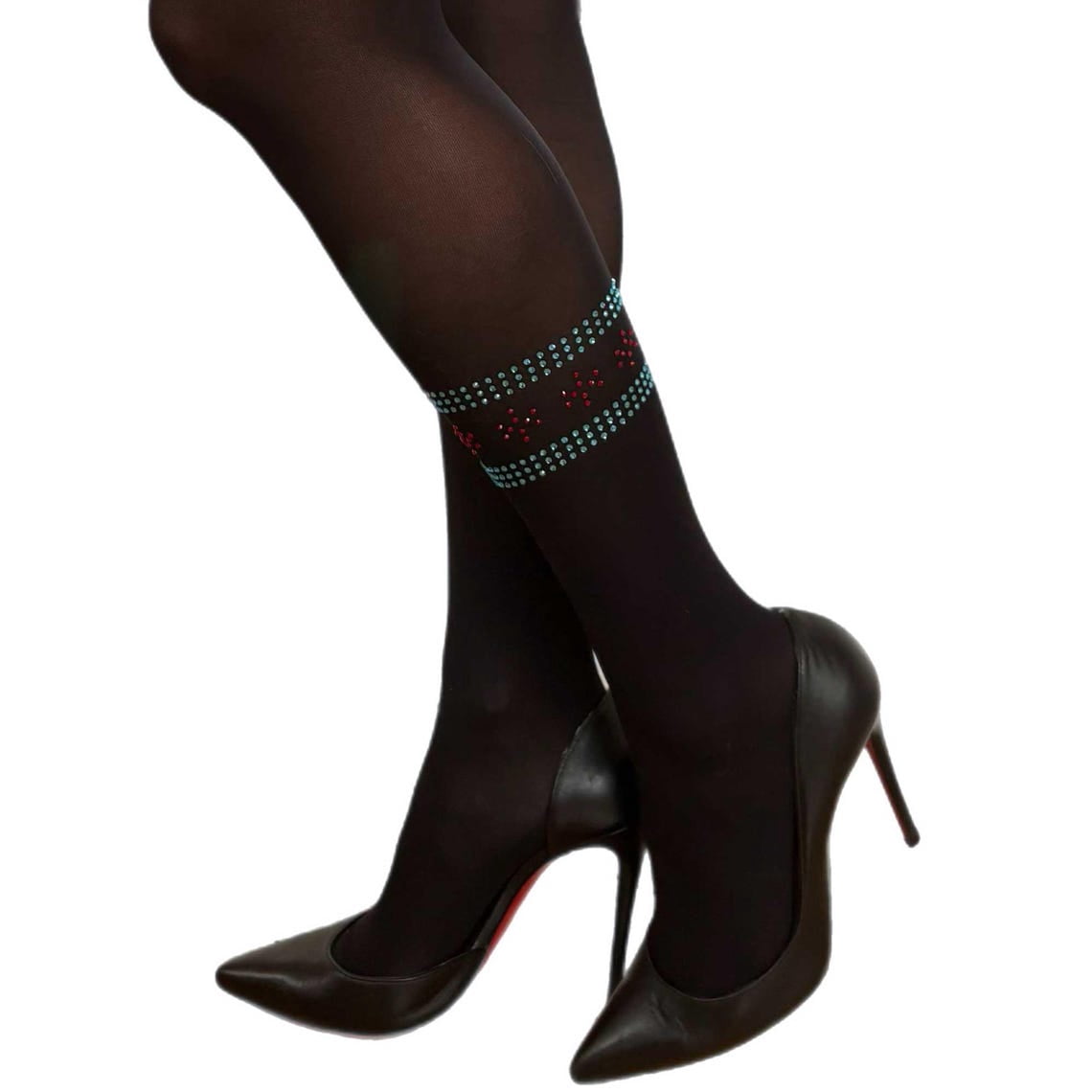 Chicago Flag Rhinestone Tights - Black Opaque Tights Color with Blue ...