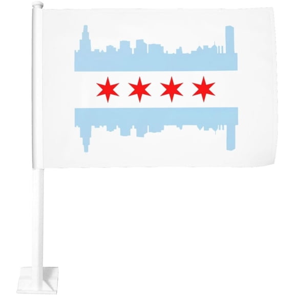 Chicago Flag Skyline Car Flag 12x18 Inch Window Clip Flag - Double Sided Fade Resistant Outdoor Decoration Let Your Cars Stand Out