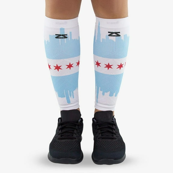 Chicago Flag Skyline Compression Leg Sleeves L/XL / White