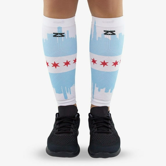 Chicago Flag Skyline Compression Leg Sleeves S/M / White