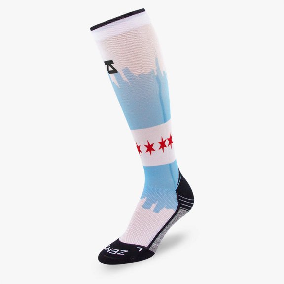 Chicago Flag Skyline Compression Socks (Knee-High) M / White