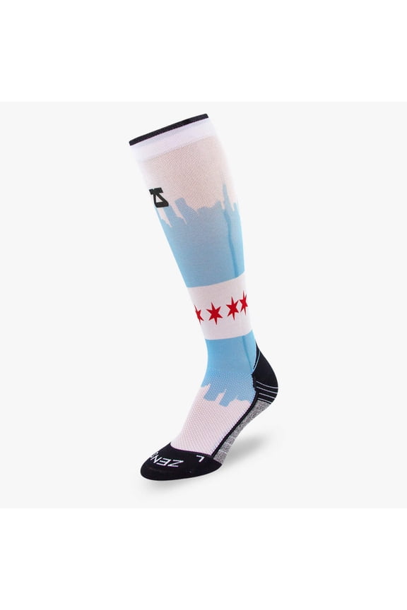 Chicago Flag Skyline Compression Socks (Knee-High) M / White