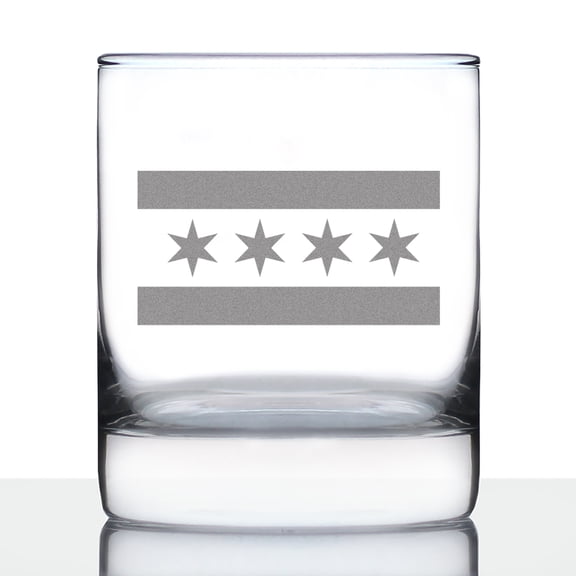 Bevvee Whiskey Rocks Glass 10.25 oz Flag Of Chicago Gifts for Chicago Enthusiasts Glassware & Drinkware