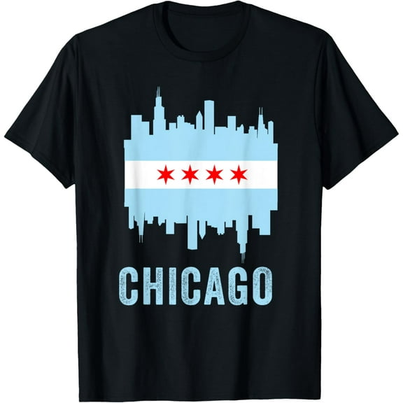 Chicago Flag illinois Men Women Chitown Skyline Souvenir T-Shirt100% cotton