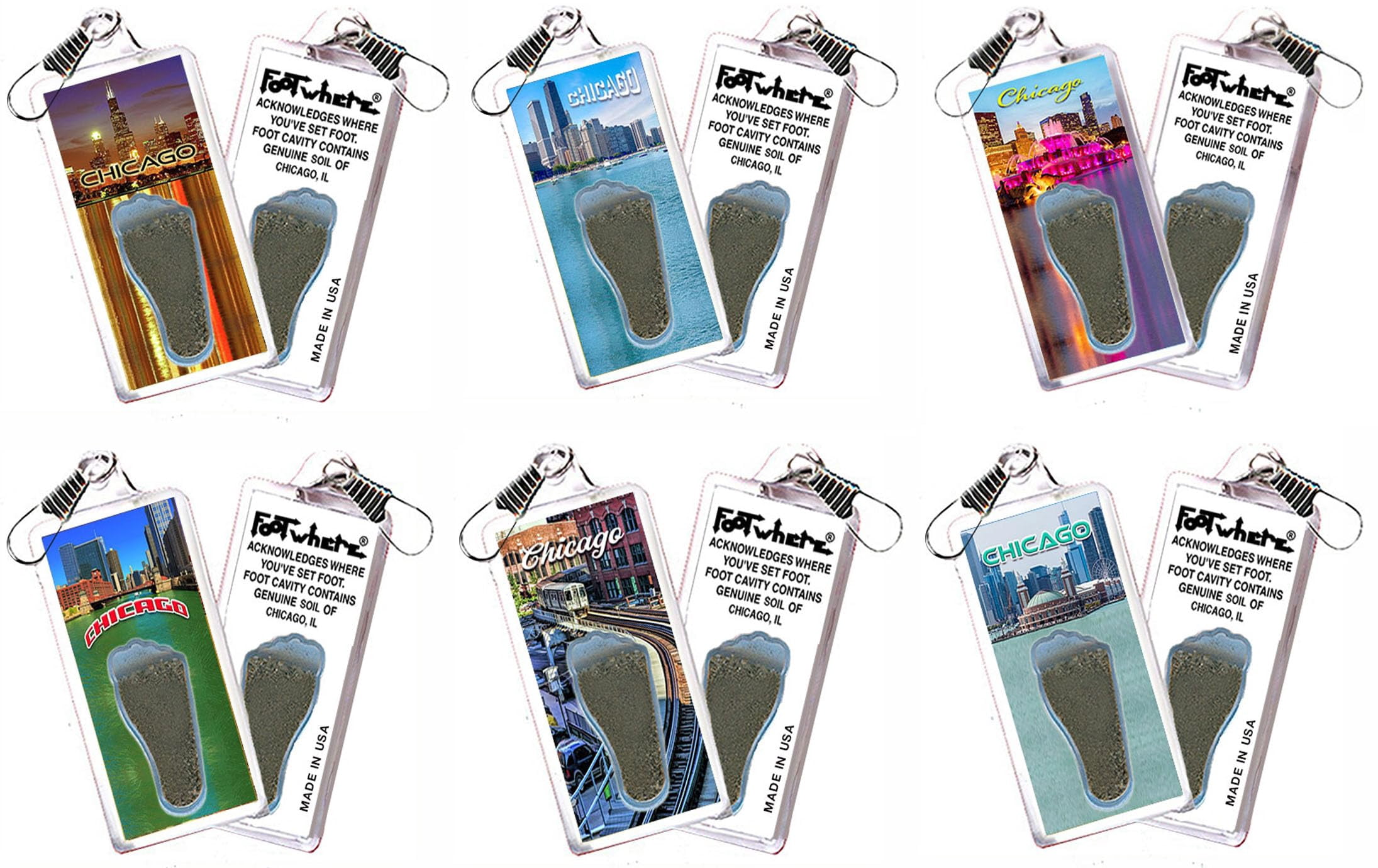 Chicago FootWhere® Souvenir Lanyards.(CHI300 - Assorted) 6 Piece Set.