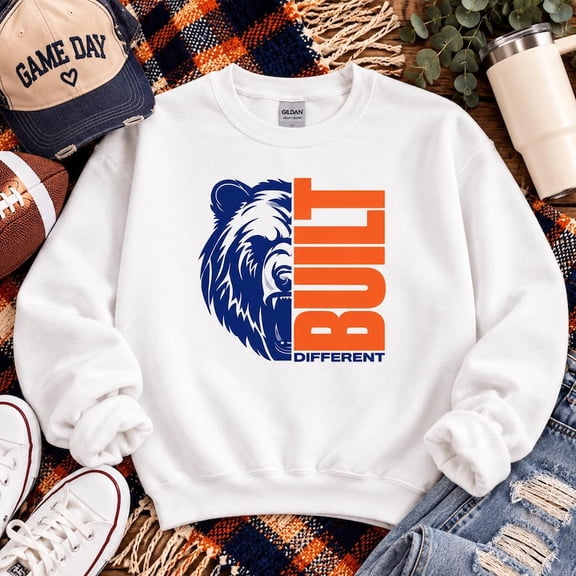 Chicago Football Bear Sweatshirt, Built Different Graphic Shirt, Chicago Fan Gift, Retro Sports Sweatshirt