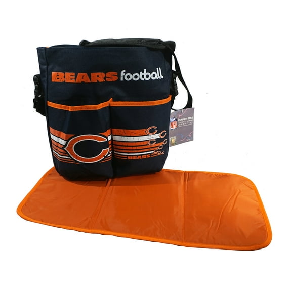 Chicago Football Bears Baby Diaper Bag - Adjustable Padded Shoulder Strap & Orange Changing Pad