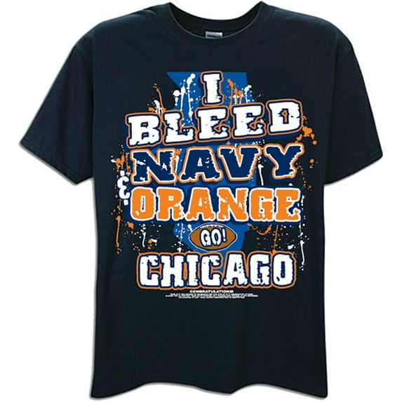 Chicago Football "I Bleed Navy and Orange - GO Chicago!" Black T-Shirt