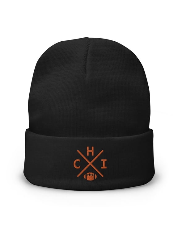 Chicago Football Retro CHI Cross Winter Beanie Cap Hat (Black)