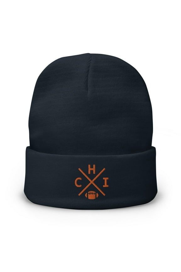 Chicago Football Retro CHI Cross Winter Beanie Cap Hat (Navy)