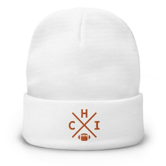 Chicago Football Retro CHI Cross Winter Beanie Cap Hat (White)