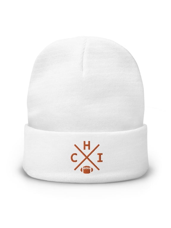 Chicago Football Retro CHI Cross Winter Beanie Cap Hat (White)