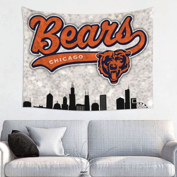 Chicago Football Team Indoor Decorative Wall Tapestry 29x37in, Football Team Theme Wall Hanging Personalized Tapestry, Home Fashion Decor for Living Room, Bedroom, Dorm, Fan Gift Tape026