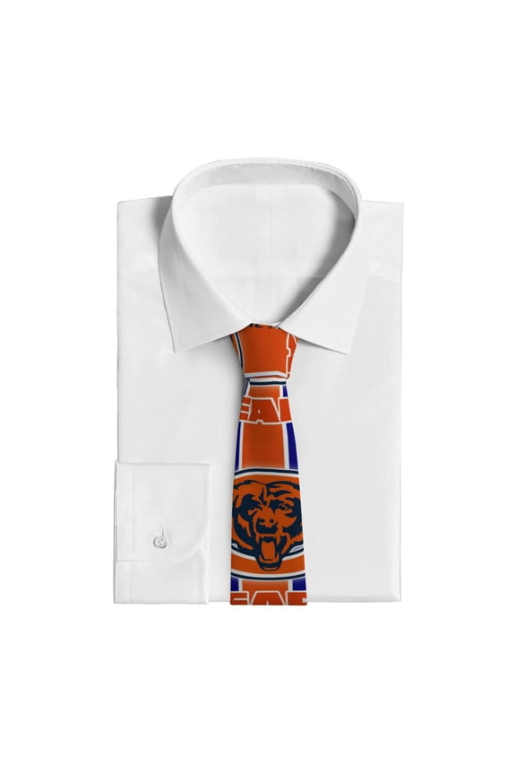Chicago Football Team Men's Suit Silk Tie, Three-Dimensional Flat Tie, Back Anti-Floating Buckle Design. Gift For American Football Fans, Suitable For Wedding Party, Father'S Day Gift