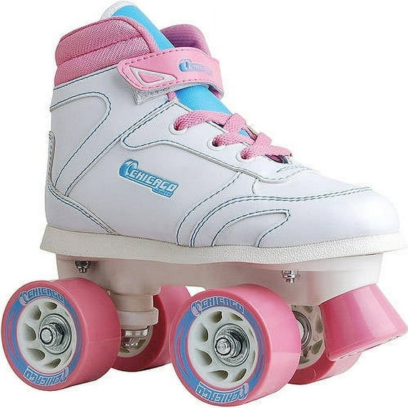 Chicago Girls' Quad Roller Skates White/Pink/Teal Sidewalk Skates, Size 1