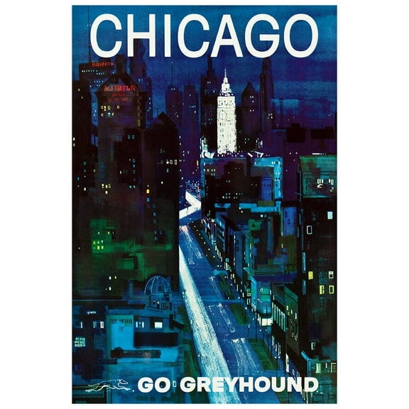 Chicago - Greyhound Bus Line - 1960s Vintage US Travel Poster (8x12Inches(US/CANOnly))