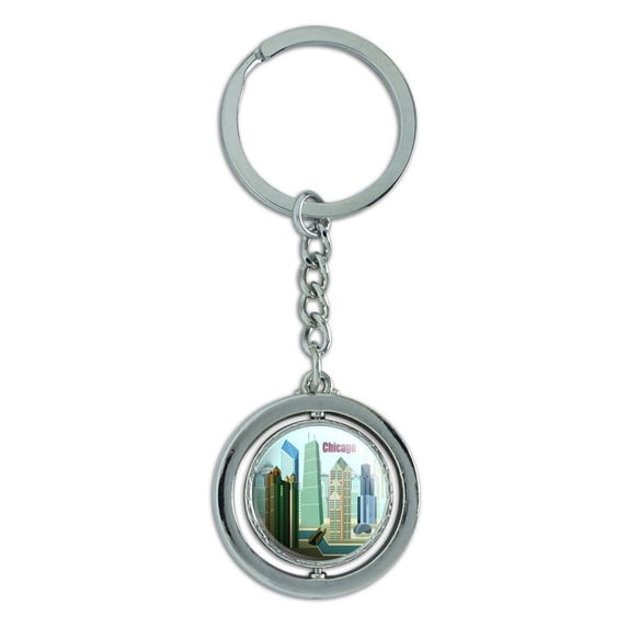 Chicago Hancock Building Willis Tower Spinning Circle Metal Keychain