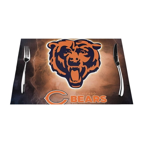 Chicago Heat Resistant Placemats Set of 4, Washable PVC Table Mats, Football Team Theme Fan Home Decor Kitchen Dining Table, Non-slip, Stain Resistant, Easy to Clean, Gift