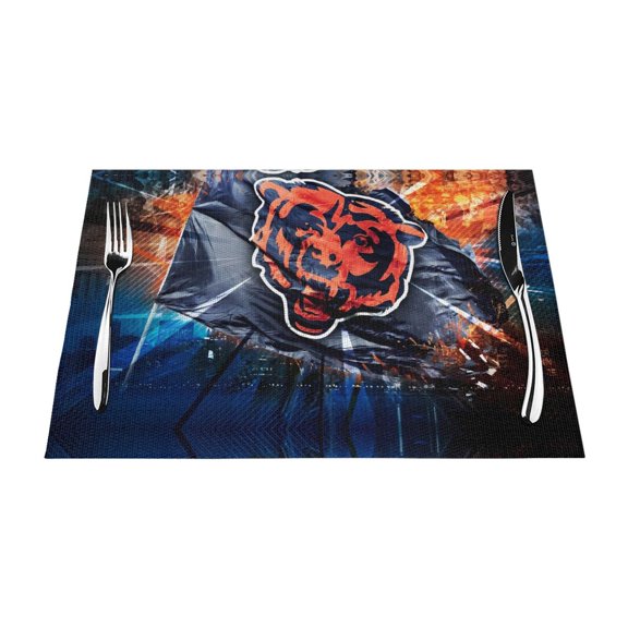 Chicago Heat Resistant Placemats Set of 4, Washable PVC Table Mats, Football Team Theme Fan Home Decor Kitchen Dining Table, Non-slip, Stain Resistant, Easy to Clean, Gift