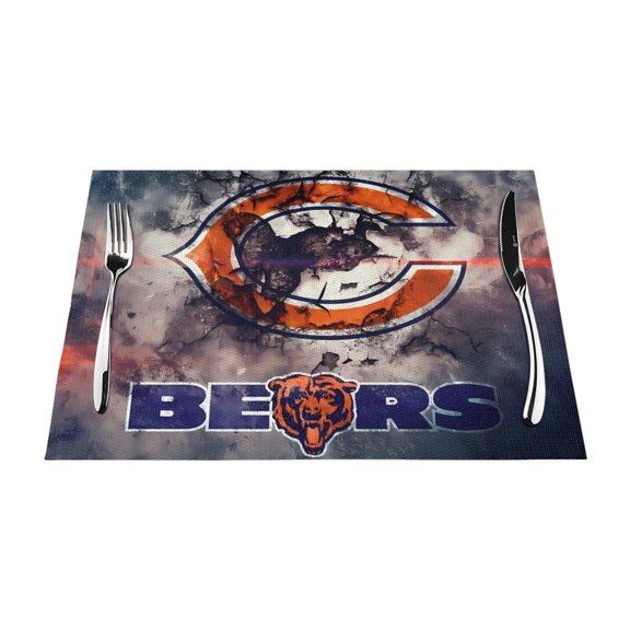Chicago Heat Resistant Placemats Set of 4, Washable PVC Table Mats, Football Team Theme Fan Home Decor Kitchen Dining Table, Non-slip, Stain Resistant, Easy to Clean, Gift