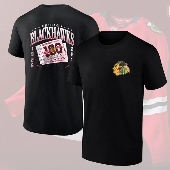 Chicago Hockey 100 years 1926 2026 Centennial Celebration Both Sides For Fan T-shirt,Black Color,Size 3XL