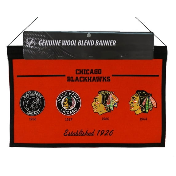 Chicago Hockey Blackhawks - Established 1926 - Classic Logos through the years Wool Heritage Dynasty Banner 22 x 14