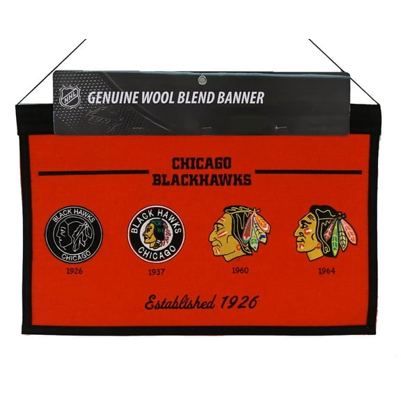 Chicago Hockey Blackhawks - Established 1926 - Classic Logos through the years Wool Heritage Dynasty Banner 22 x 14