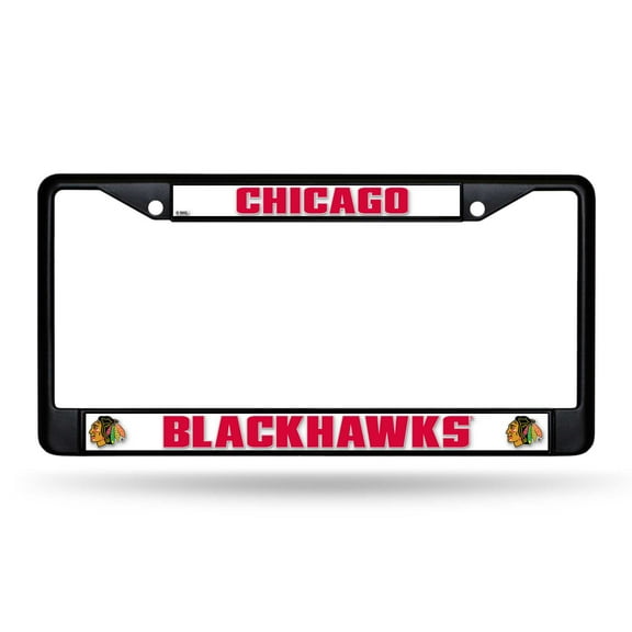 Chicago Hockey Blackhawks Metal License Plate Frame - Standard 12 x 6 in - Black