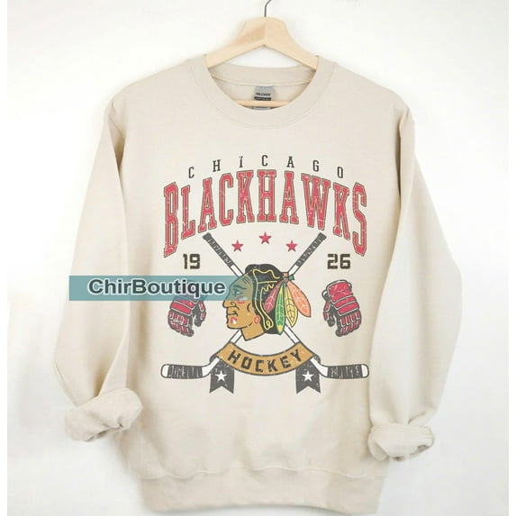 Chicago Hockey Sweatshirt Crewneck, Vintage Blackhawks shirt, Chicago Hockey Fan shirt, Hockey Tee, Blackhawks Sweatshirt ,Sand Color,Size 3XL
