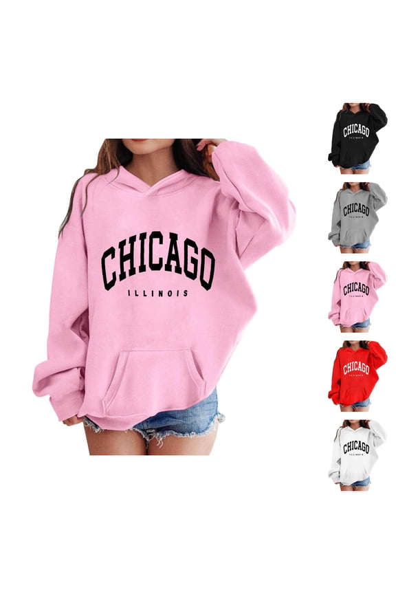 Chicago Hoodies for Kids Boys Girls Long Sleeve Casual Graphic Hooded Sweatshirt with Pockets Pullover Tops