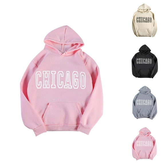 Chicago Hoodies for Women 2025 Long Sleeve Y2K Graphic Hoodie with Pockets Hooded Sweatshirt Women Pullover