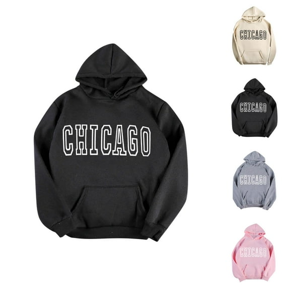 Chicago Hoodies for Women 2025 Long Sleeve Y2K Graphic Hoodie with Pockets Hooded Sweatshirt Women Pullover