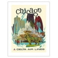 thumbnail image 1 of Chicago Illinois - Buckingham Fountain Marina City - Delta Air Lines - Vintage Airline Travel Poster by Fred Sweney c.1970s - Bamboo Fine Art 290gsm Paper (Unframed) 17x22in, 1 of 4