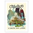 thumbnail image 1 of Chicago Illinois - Buckingham Fountain Marina City - Delta Air Lines - Vintage Airline Travel Poster by Fred Sweney c.1970s - Fine Art Matte Paper Print (Unframed) 24x32in, 1 of 4