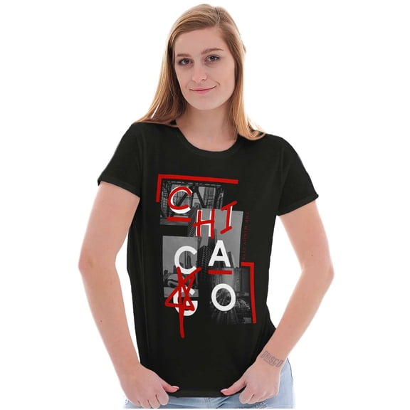 Chicago Illinois Chi Star Graffiti Womens Slim Fit Graphic Tee Brisco Brands S