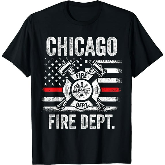 Chicago Illinois Fire Department Thin Red Line Fireman T-Shirt