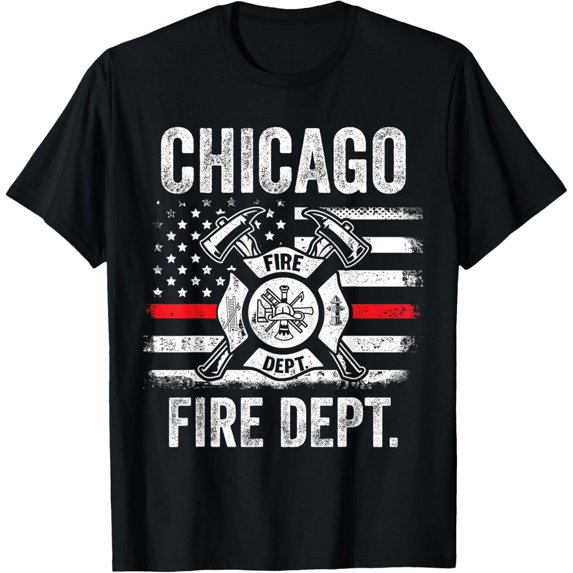 Chicago Illinois Fire Department Thin Red Line Fireman T-Shirt