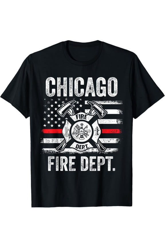 Chicago Illinois Fire Department Thin Red Line Fireman T-Shirt