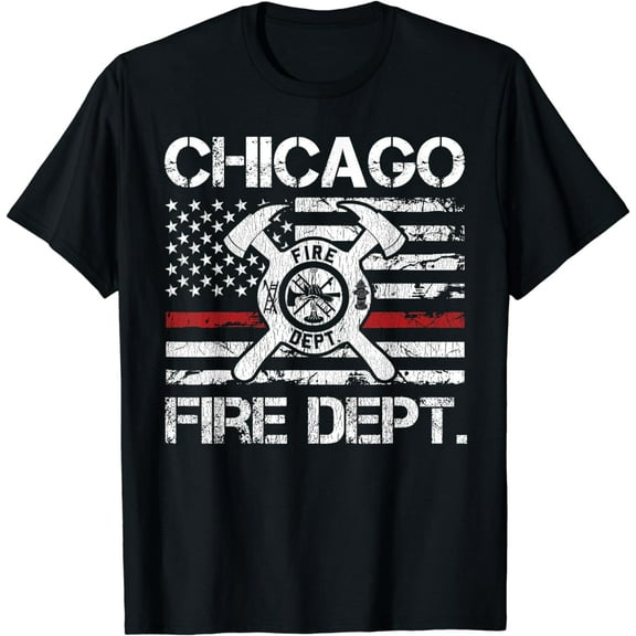Chicago Illinois Fire Department Thin Red Line Fireman T-Shirt