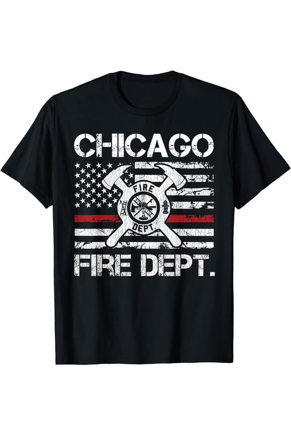 Chicago Illinois Fire Department Thin Red Line Fireman T-Shirt