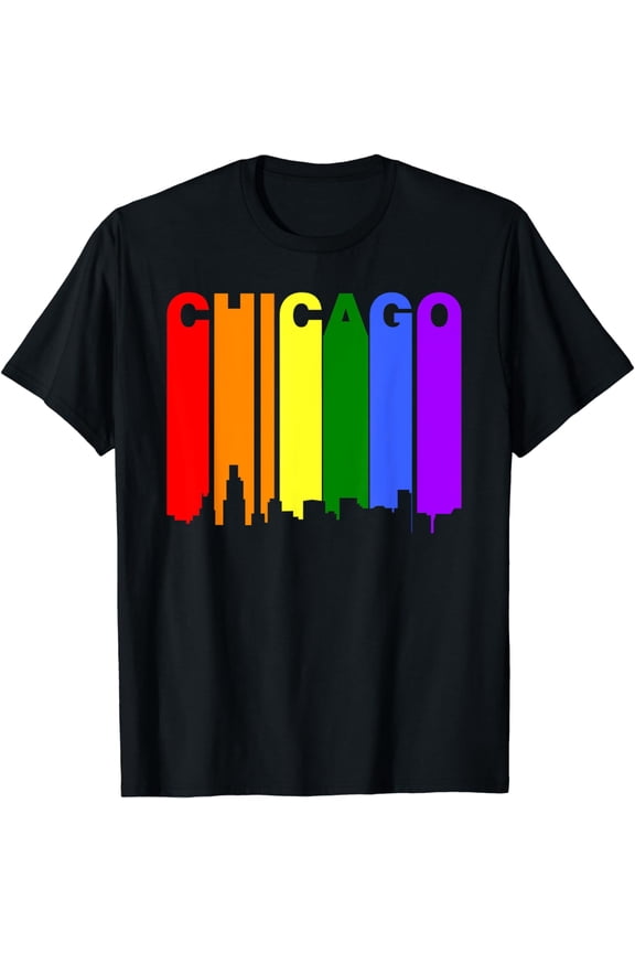 Chicago Illinois LGBTQ Gay Pride Rainbow Skyline T-Shirt