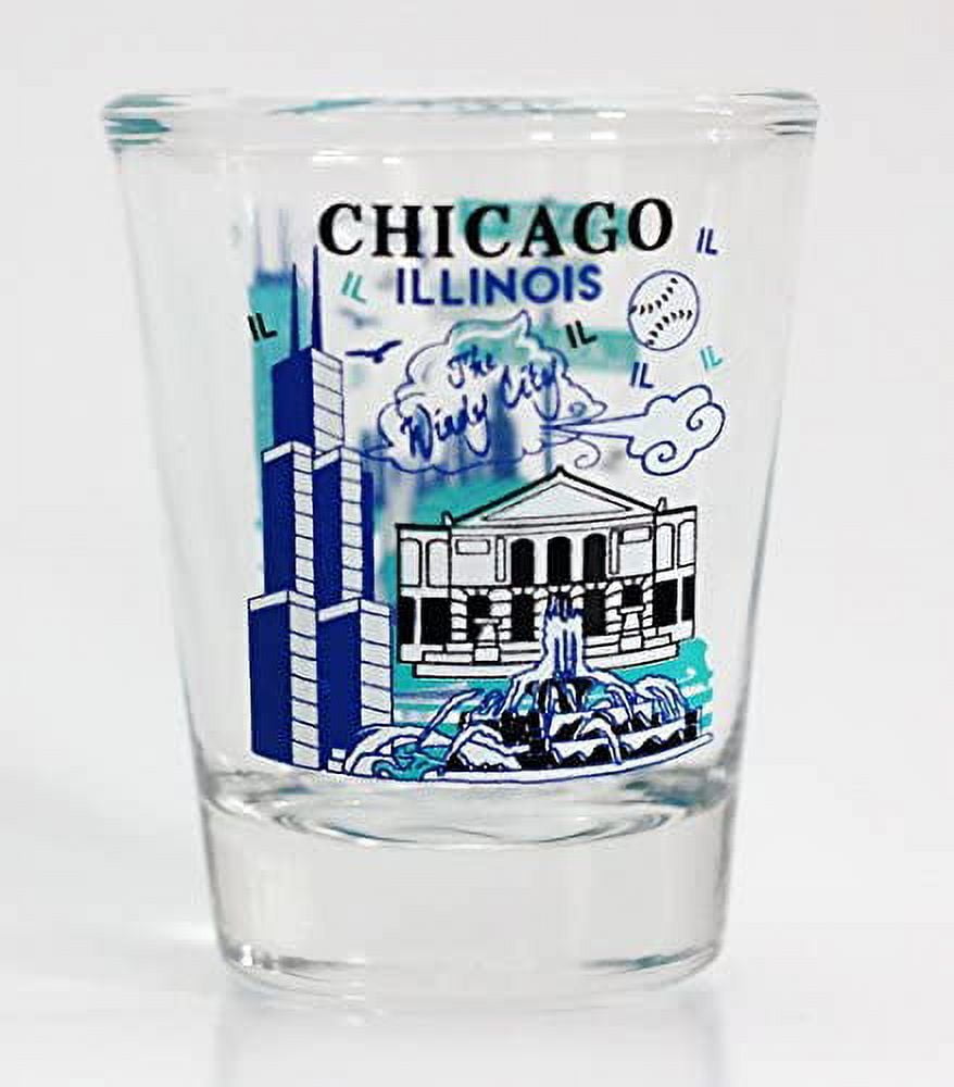 Chicago Illinois Landmarks And Icons Collage Shot Glass By