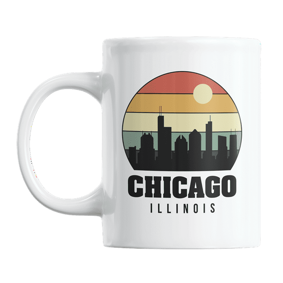 Chicago, Illinois, Retro Vintage City Skyline Print Coffee & Tea Gift Mug Cup (11oz)