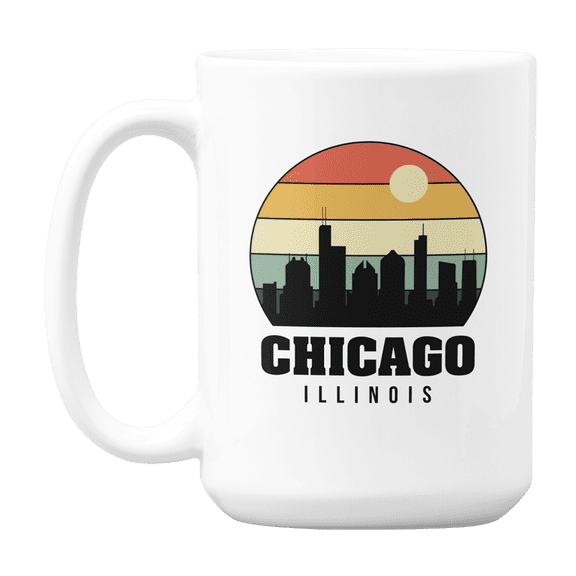 Chicago, Illinois, Retro Vintage City Skyline Print Coffee & Tea Gift Mug Cup (15oz)