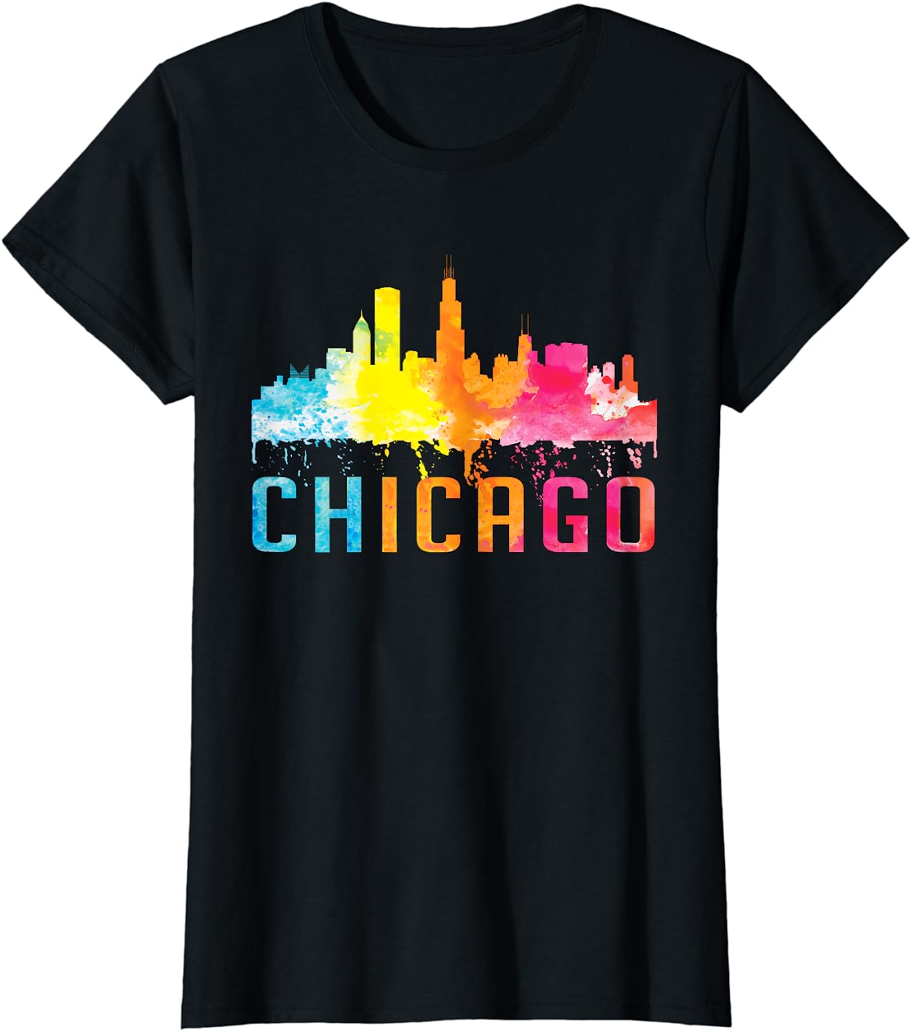 Chicago Illinois Retro Watercolor Skyline Art Souvenir Shirt T-Shirt ...