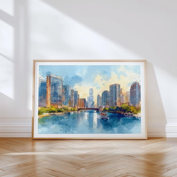 Chicago Illinois River Skyline Wall Art Home Decor