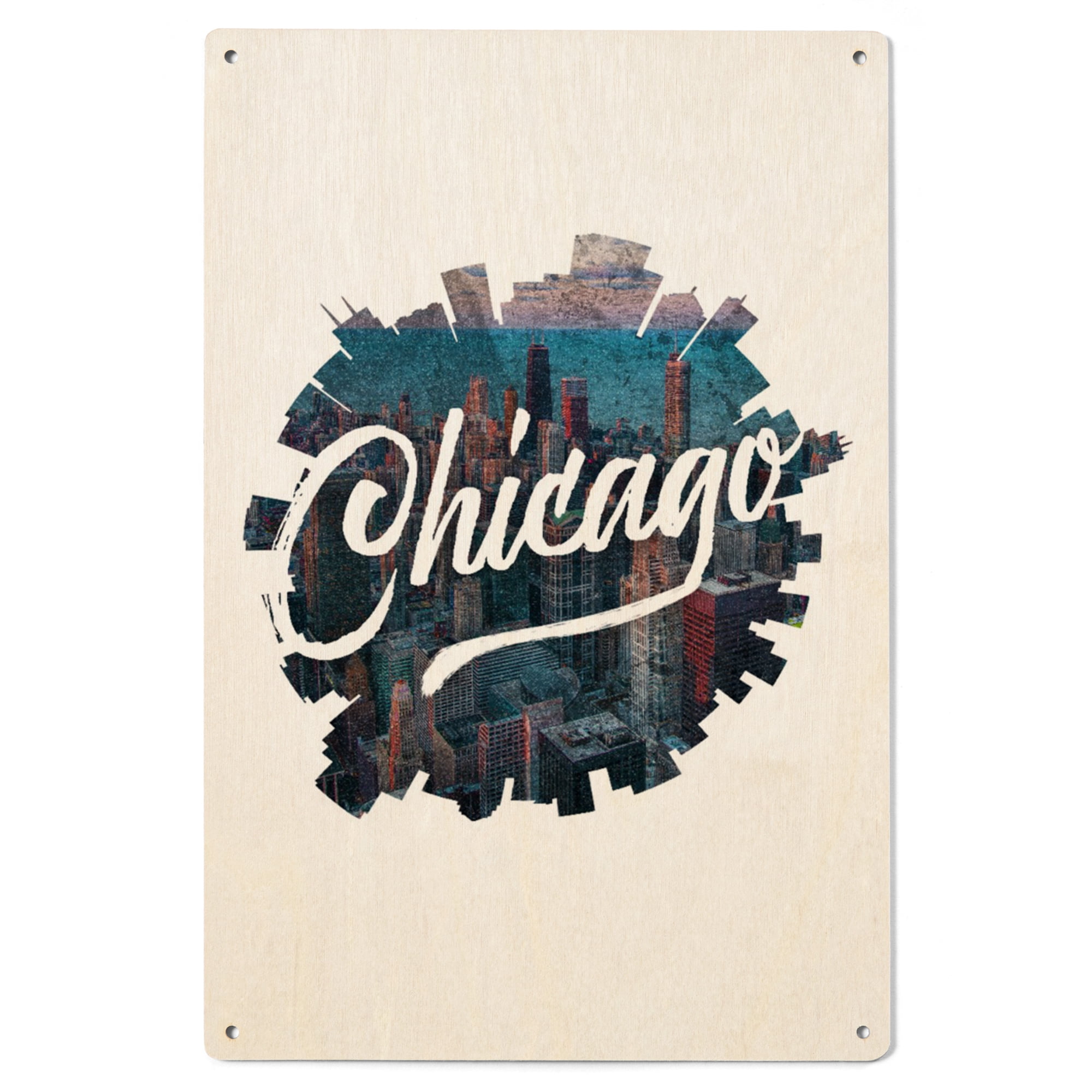 Chicago, Illinois, Skyline, Contour Birch Wood Wall Sign (6x9 Rustic ...