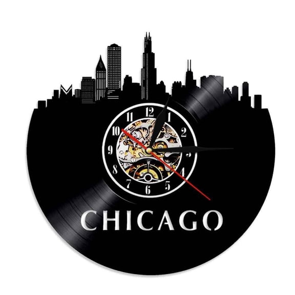Chicago Illinois Skyline Wall Clock Chicago City Vinyl Record Clock USA Skyline Vinyl Record Wall Art Tourism Minimalist Gift Without LED