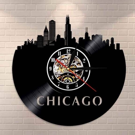 Chicago Illinois Skyline Wall Clock Chicago City Vinyl Record Clock USA Skyline Vinyl Record Wall Art Tourism Minimalist Gift